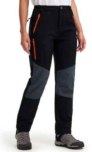 Libin Damen Wanderhose Softshellhose Skihose Wasserdicht Fleecehose Gefüttert Snowboardhose Trekkinghose Winter Outdoorhose, Schwarz-Upgrade Groß