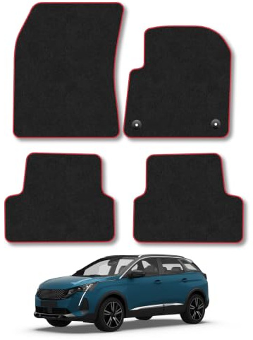 Peugeot 3008 (2016-2024) Carpet Car Mats | Red Edge Trim Tailored Fit Floor Mats Full Coverage Protection Accessories Easy Clean Anti Slip Made in the UK