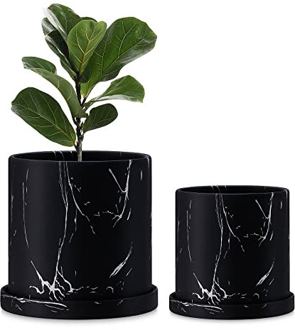 FairyLavie 18+15 CM Plant Pots Indoor, Modern Ceramic Pots Planters with Drainage Hole and Saucers, Flower Pots for Indoor Outdoor Plant, Great for Home Decor, Set of 2