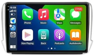 KGAIXN Android 12 Autoradio 2Din per Peugeot 2008 208 2012-2018 10.1 2K OLED Touchscreen con BT 5.0 WiFi GPS-Navigation FM/RDS USB SWC Controllo al Volante+Telecamera di retromarcia(A1:1G+32G)