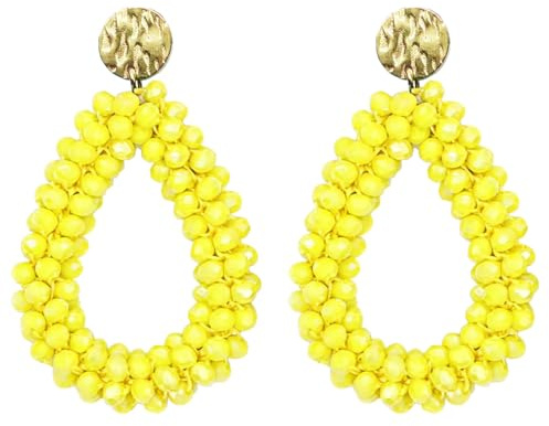 Bohemian Ohrringehängend für Damen,Tröpfchenförmiger handgewebter Kristallhänge Modischer Schmuck,gelb