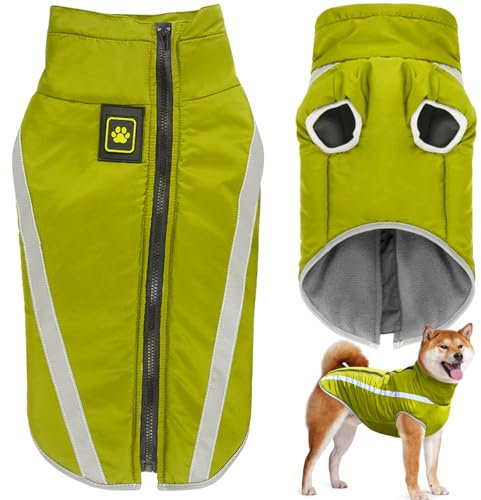 Dolahovy wasserdichte Hundemantel Winter Warme Jacke,Winddichte Haustier Kleidung Hunde Mantel Fleece Jacken Outfit für kleine mittlere große Hunde Weste mit Harness Loch XL-6XL(Grün, 5XL)