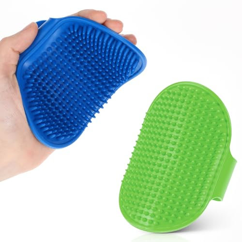 oruola Pfotenstern Lot de 2 brosses de bain en caoutchouc de silicone pour animaux de compagnie avec poignée annulaire réglable, brosse de douche en caoutchouc pour chiens et chats, massage et