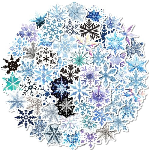 100Stk Schnee-Aufkleber, schillernde Winter-Schneeflocken, Frozen Aufkleber, Wasserfeste Vinyl Stickers für DIY Dekoration,Dreamy Snowflake Stickers