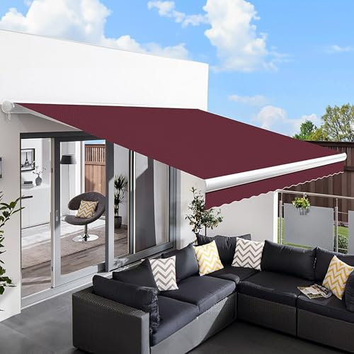 Primrose 3.0m x 2.5m Electric Awning Full Cassette DIY Patio Awning Gazebo Canopy (9ft 10) Complete with Fittings and Winder Handle (Burgundy)