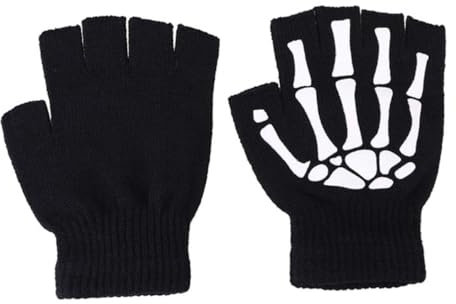 Halloween Skelett Handschuhe, Fingerlos, Leuchtend, Acrylfaser, 1 Paar