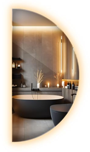 Halbkreis LED Spiegel 50x100cm Warmweiß | Rahmenloser Wandspiegel mit Licht | Für Bad & Ankleide | Modern & minimalistisch | Zeitloses Design für jeden Raum