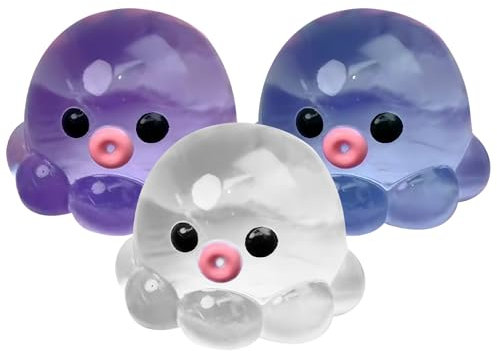 Octopus Fidget Toys, Crystal Octopus 3 Pieces, Clear Bubble Toy, Clear Rubber Squeegee for Stress Relief Sensory Toys for Children and Adults, 6 x 6 cm