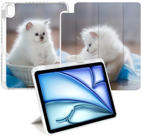 Custom Photo Personalized Case for iPad Air 11 inch 2025 (Model: A3267 A3270 A3266) Clear Back Leather Folio Cover Built in Pencil Holder Trifold Stand Auto Wake/Sleep（2 Photo）