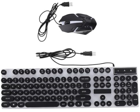 Uonlytech 1Ensemble Clavier et Souris Gaming Filaire Ergonomiques USB Rétro avec Clavier Antidérapant et Souris Précise Design Durable et Adapté Aux Gauchers Droitiers pour PC