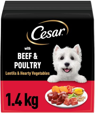 Cesar Adult Dry Dog Food with Fresh Beef, Poultry & Vegetables 1.4 kg (Pack of 5)