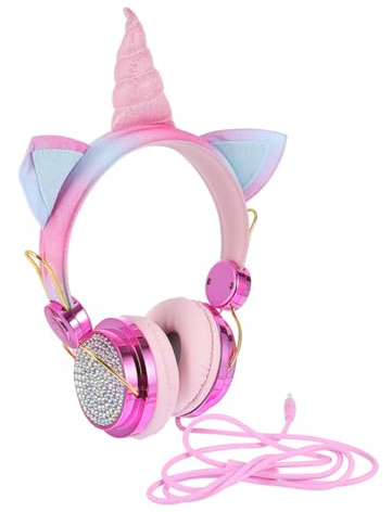 HOMSFOU Wired Over-ear Headset Adorable Cartoon Style with Cat Ear Unicorn Horn Design, 3.5mm Plug and Volume Control, Abs Material, Suitable for Tablets and Computers for Adults