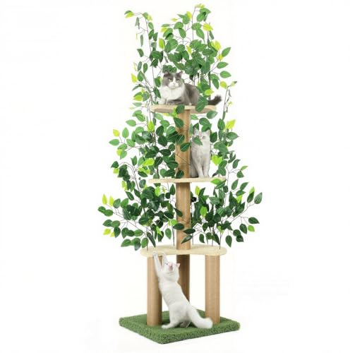 Cat Tree for Indoor Cats, Multi-Level Cat Tower for Climbing, Hiding and Sleeping, Scratching Post with Leaves, Sturdy Pet-Safe Cat Activity Tree