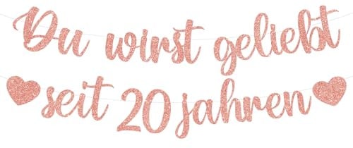 Tasoraor Deko 20 Geburtstag Frau Girlande - 20. Geburtstagsdeko Du Wirst Geliebt Seit 20 Jahren Banner, Rosegold Glitzergirlande für 20 Geburtstagsfeier Dekoration