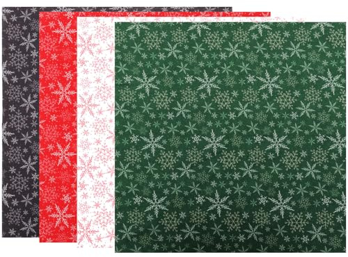 Toyvian 4 Stück Baumwollstoff Weihnachten Schneeflocke Muster Patchwork Selbstgemacht Bastelstoff 50X50cm für Handarbeiten Kleidung Dekoration