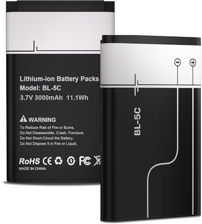 2 Stück BL-5C Akku 3.7V wiederaufladbar, 3000mAh Neues Upgrade Hochkapazitäts-Akku Ersatz für Haushaltsradio, bt Lautsprecher, Kamera