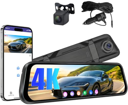 SIXTOP 9,66 Zoll Spiegel-Dashcam mit Rückfahrkamera | 4K Front + 1080p Heck | 150 °Weitwinkel, Nachtsicht | WiFi & App-Steuerung | BSD, LCA, Parkmodus | G-Sensor, Loop-Aufnahme