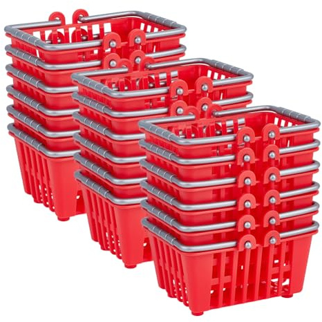 PH PandaHall 18 Stück Mini Einkaufskorb Winziger Lebensmittelkorb Miniatur Supermarkt Wagen Rote Plastik Aufbewahrungskörbe mit Griffen für Puppenhaus Küche Rollenspiel Partyschmankerl Dekor 6.6x5cm