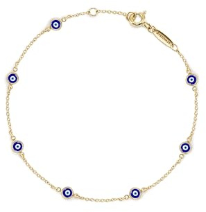 PERIMADE Armband mit 18 Karat vergoldetem bösen Blick, 925er Sterlingsilber, mehrfarbig, Nazar-Auge, Charm-Station-Armband, hypoallergen, Glücksschutz, Schmuck, Jahrestag, Geburtstagsgeschenk