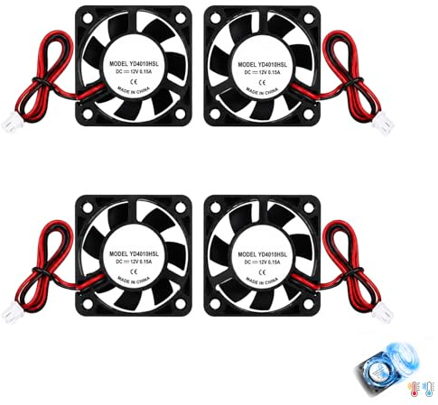 4 Pièces Ventilateurs 12V 40mm, Ventilateur 4010 pour Imprimantes 3D, DVR et Petits Appareils Électroniques, Silencieux, Haute Performance, Longue Durée Vie 5000h, Câble 30cm, Refroidissement Efficace