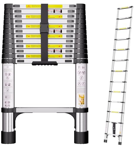 SIMPDIY Scala Telescopica in Acciaio Inox, 3,8m Scala Estensibile, Scale | Scala Portatile con Piedini Antiscivolo, Scala Allungabile per Soffitta, Coperture, Camper, Decorazione e Manutenzione