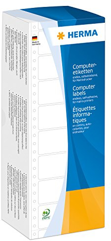 HERMA 8229 Computeretiketten endlos, 50,8 x 23,0 mm, 2-bahnig, 12000 Stück, selbstklebend, Endlosetiketten Aufkleber mit Führungslochrand, matt, blanko Papier Computer Etiketten, weiß