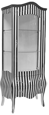 Casa Padrino Barock Vitrine in Schwarz/Weiß Streifen - Vitrinenschrank - Wohnzimmerschrank
