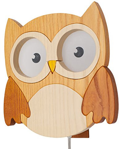 Clevere Kids Kinder-Wandlampe Alle meine Tiere | Handarbeit aus der EU | hochwertige Leselampe, Nachtlicht aus Holz | E14 (Eule natur)