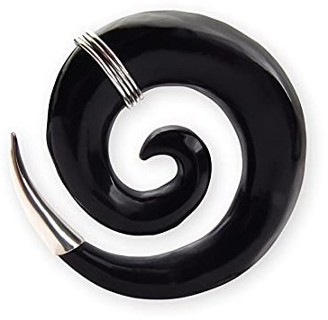 Fly Style Piercing Ohr Expander aus Horn und 925 Silber - Dehnschnecke Dehnspirale Dehnungsschnecke Dehnsichel, Grösse:6 mm