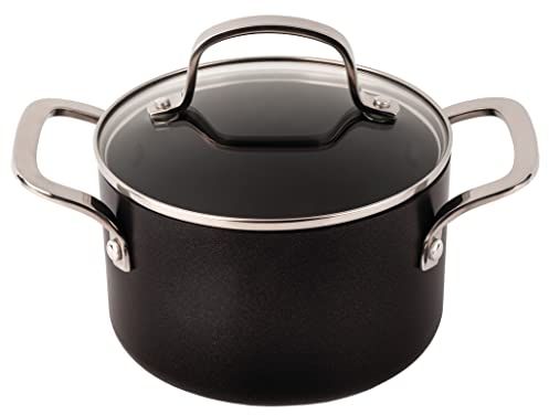 Arcos Serie Durapro - Cacerola Antiadherente - Cuerpo de Aluminio Forjado 16 cm - Capacidad 1.5 Litros - Mango de Acero Inoxidable - Color Negro (Libre de PFOA)