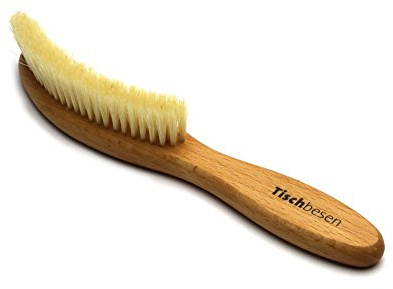 Tischbesen aus Buchenholz mit Borsten aus Naturfasern, ergonomisch gebogenem Griff, ideal zur Reinigung von Oberflächen, Krümmel, Essensreste, Länge ca. 240 mm, hergestellt in Deutschland