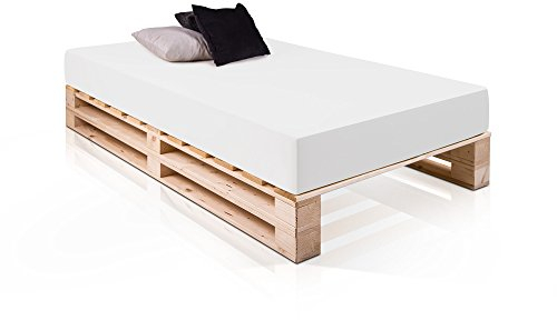 moebel-eins PALETTI Massivholzbett Duo Holzbett Palettenbett Bett aus Paletten mit 11 Leisten, Palettenmöbel Made in Germany, 90 x 200 cm, Fichte Natur