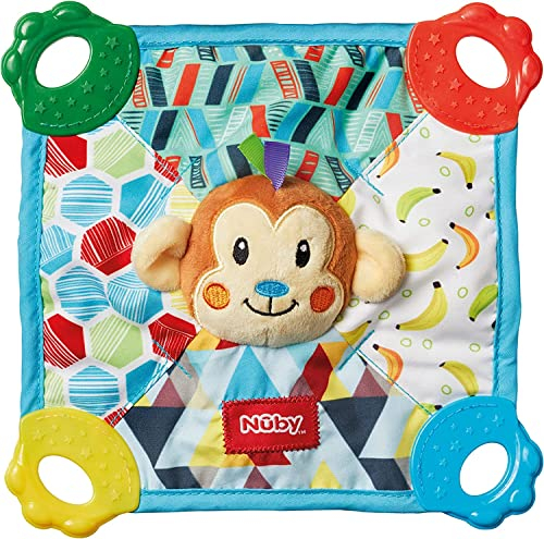 Nuby - Schmusetuch mit Beissflächen - Beiẞpielzeug für Babys - Beiẞ- und Spieltuch mit bunte Farben - Farben und Tiere können variieren - 0+ Monate