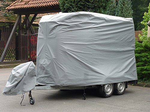 Pferdeanhänger Schutzhülle Wetterfest UV-Schutz Plane Abdeckung Schutzhaube 1,5 Pferde Anhänger 334x148x230cm mit Reißverschluss, Bauchgurten, Ganzgarage & Deichselschutz
