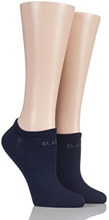 ELLE Ladies Plain Patterned and Striped Bamboo No Show Socks Pack of 2 Navy 4-8