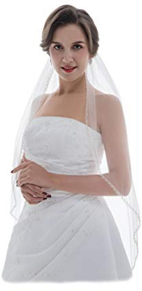Venus Jewelry Alternativer zweireihiger Glashochzeitsschleier für Damen Länge der Fingerspitze 36 Zoll Elfenbein