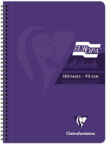Clairefontaine 5803Z - Heft mit Spiralbindung Europa, DIN A4 21x29,7 cm, 90 Blatt mikroperforiert, liniert mit Rand, 90 g, Glossy Violet, 1 Stück