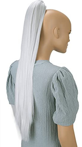 CAISHA 70cm Extralang Clip On Haarteil Zopf Pferdeschwanz Hitzebeständig Synthetik Glatt Grau H139