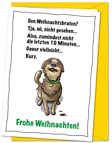 bernsteinfee-CARDS Lustige XL Weihnachtskarte Hund und Weihnachtsbraten, tierisch unschuldige Weihnachtsgrüße - für Hundebesitzer, Hundefans und Hundeliebhaber - mit Umschlag (DIN A5)