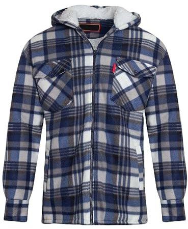 shelikes Mens Womens Shirts Fleece Padded Lumberjacket Sherpa Fur Lined Lumberjack Hooded Quilted Thermal Check Shirt