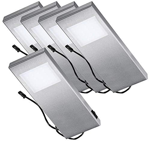 Thebo LED 91 Tadeo 3 in EDELSTAHL - SET 5 inkl. Leuchte mit Hauptschalter/Unterbauleuchten/Oberschrankleuchten