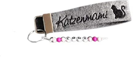StoffJuLe - Schlüsselanhänger aus Filz Katzenmami mit Name bestickt - Geschenk Haustier - Katze Filzanhänhänger