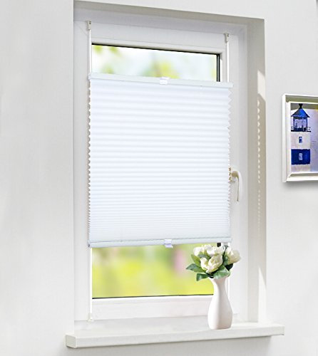 Laneetal Plissee Faltrollo Klemmfix ohne Bohren, Jalousie mit Spannschuh Weiß 70x130cm(BXH), Plisseerollo Easyfix für Fenster und Tür, Fensterrollo mit Sonnenschutz und Sichtschutz