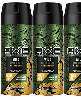 (100ml|4,44) 4tlg. STUDIO.MUNET Set: 3x150ml Axe Wild Green Wood & Cedarwood Männer Deospray Deodorant Body Spray + 1 x Dustbag von STUDIO.MUNET
