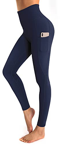 OUGES Damen Sport Leggings High Waist Leggins Yogahose Blickdichte Sporthose mit Taschen (Marine,M)