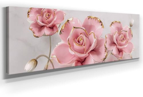 Panorama Leinwand Rosa Rosen - als 150x50cm großes XXL Leinwandbild. Wandbild als Hintergrund und Deko für Wohnzimmer & Schlafzimmer. Aufgespannt auf Holzrahmen