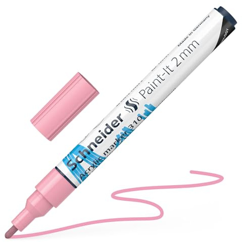 Schneider 120129 Paint-It Acrylstift (mit 2 mm Rundspitze, hochdeckende Acrylfarben für Holz, Leinwand, Stein uvm.) 1 Stück, pastell-pink
