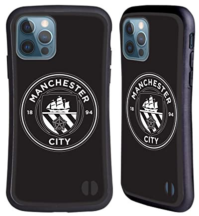 Head Case Designs Officially Licensed Manchester City Man City FC Black White Mono Badge Hybrid Case Compatible With Apple iPhone 12 / iPhone 12 Pro