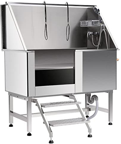 SNUGENS Baignoire pour Animaux de Compagnie, Baignoire de Toilettage en 304 INOX pour Chiens Chats de 118KG Max., Baignoire en 304 Acier Inoxydable pour Bain de Chien