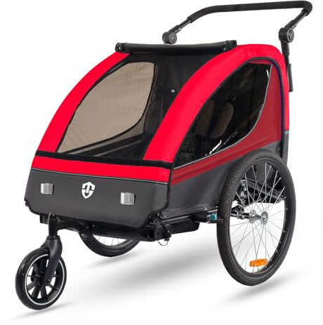 Veelar Sports Suspension Bike Trailer & Stroller 2 in 1 Double Seat for Toddlers, Kids, Child Bicycle Carrier Jogger (Red)